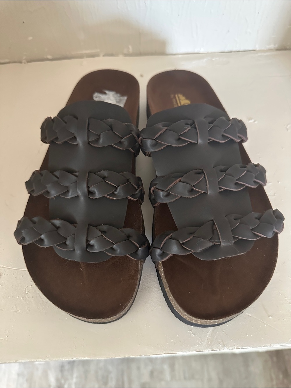 Cliffs by WHITE MOUNTAIN Brown Braided Triple-Strap Slide Sandals